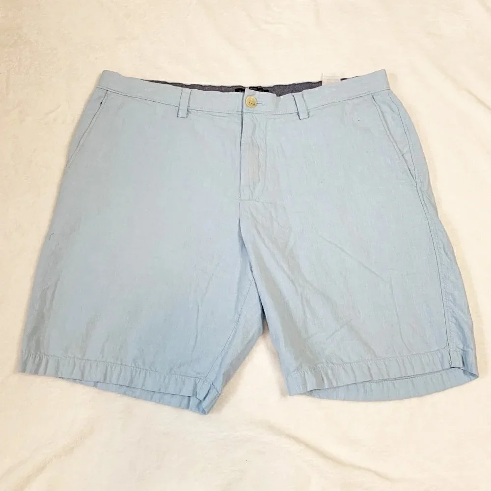 Banana Republic Aiden Short Mens 36 Light‎ Blue Cotton Linen Blend Casual Summer